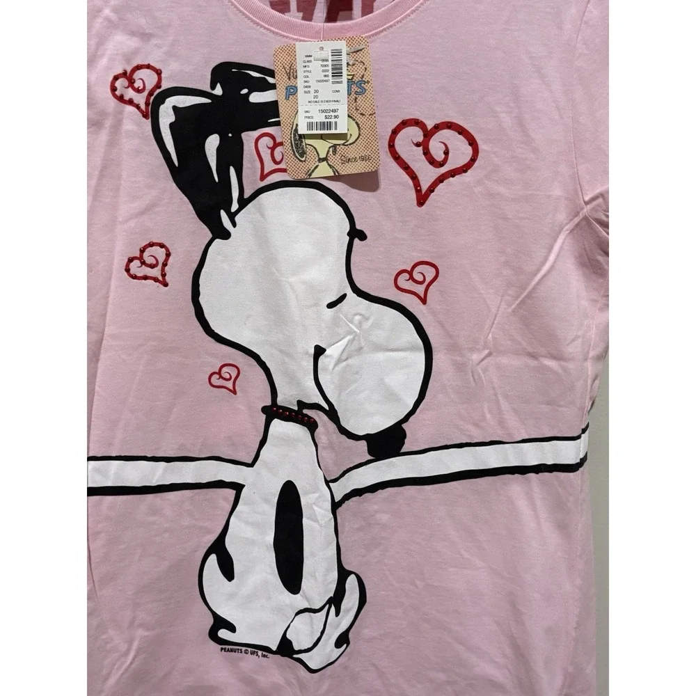 Justice Peanuts Snoopy Woodstock Pink Glitter Rhinestone T-Shirt Size 20 NWT